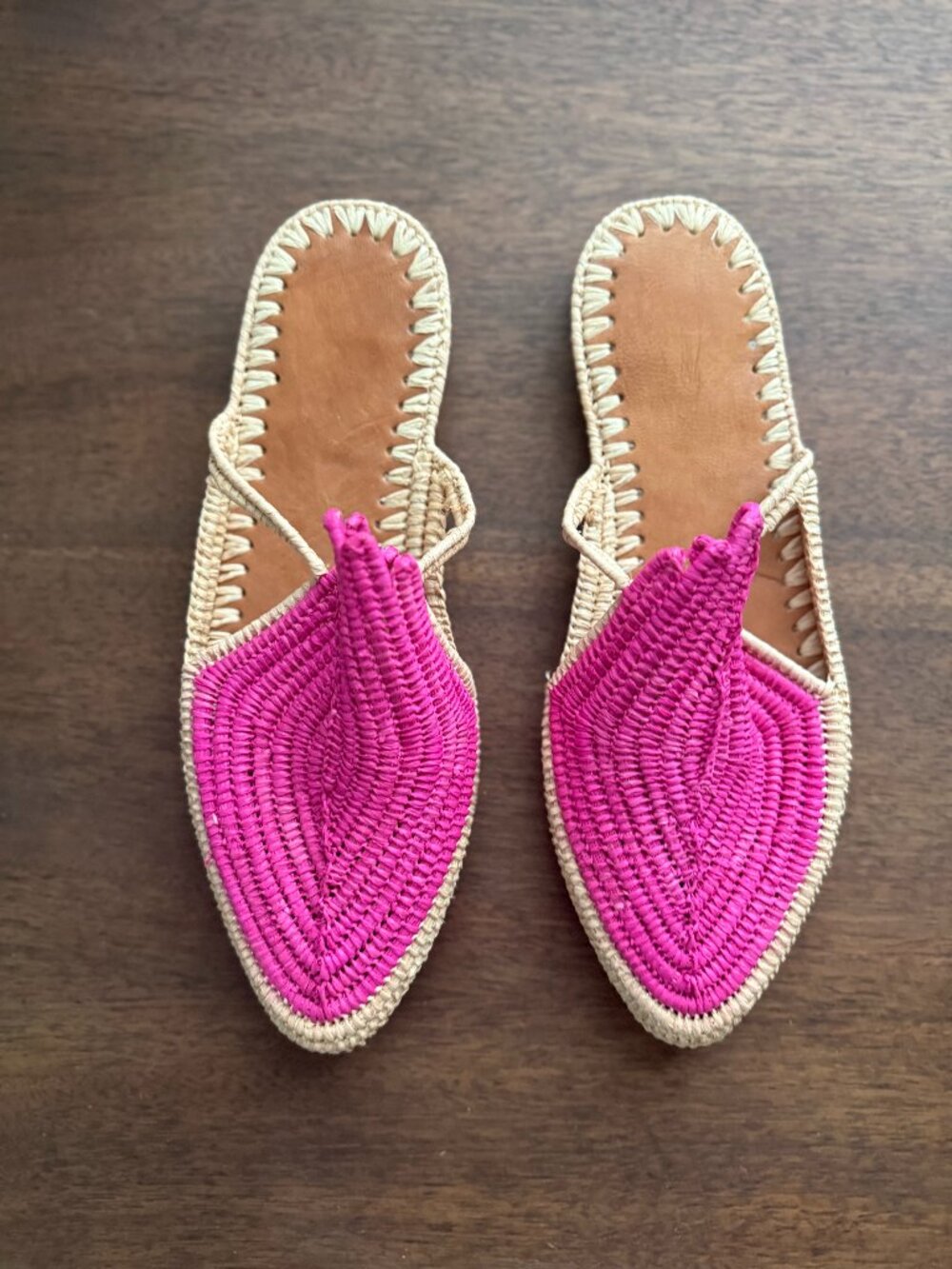 Handmade Moroccan Raffia Babouche Mule Slippers | Pink | EU 40, US 9